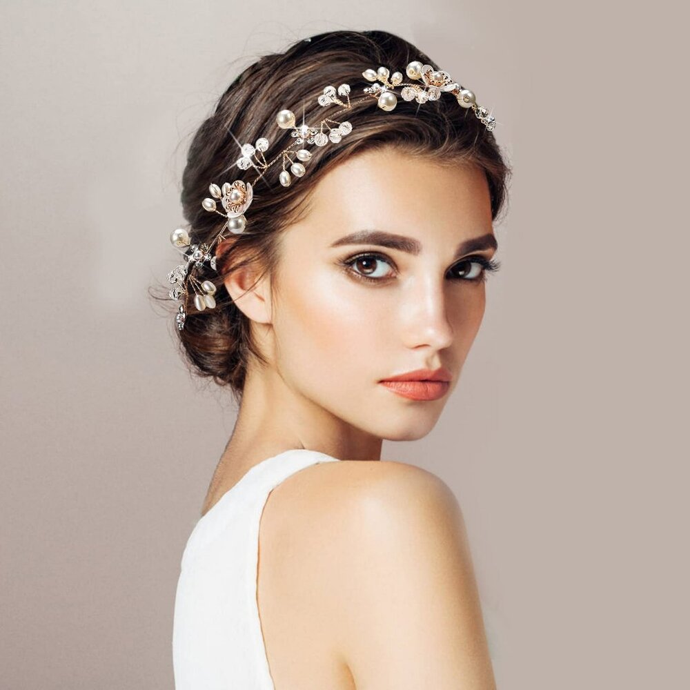 Wedding Headband for Women Crystal Pearl Hair Accessory ‎ Birthday, Bridesmaids